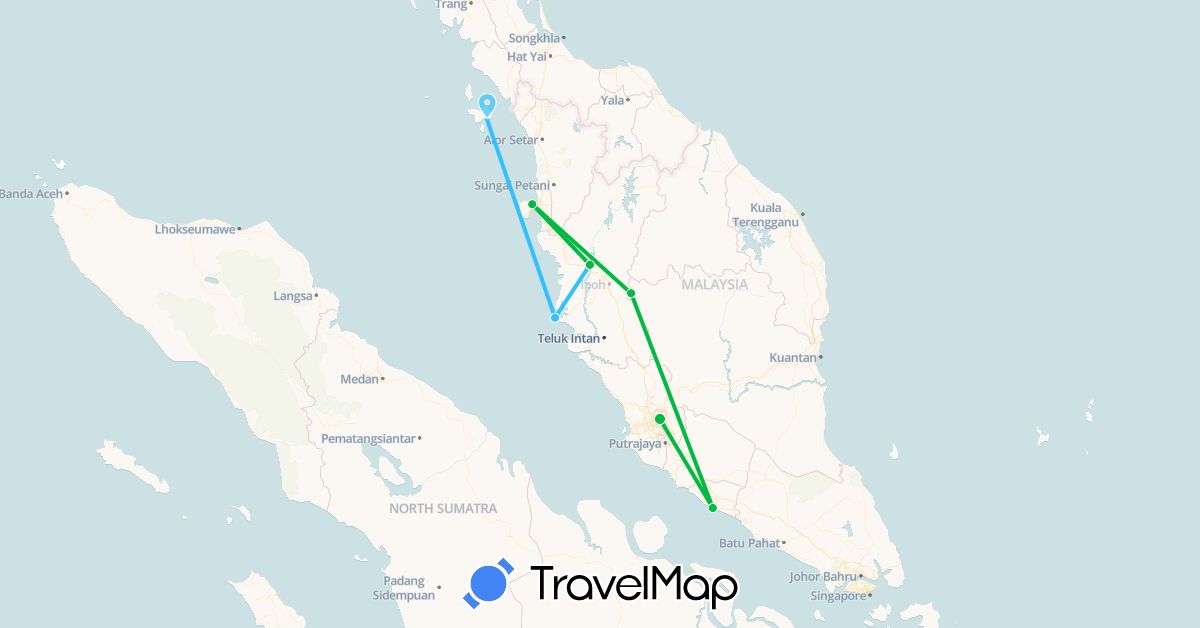 TravelMap itinerary: bus, plane, boat in Malaysia (Asia)